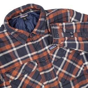 PATAGONIA Men's Size XXL Blue Orange‎ White Insulated Fjord Flannel Shirt Jacket